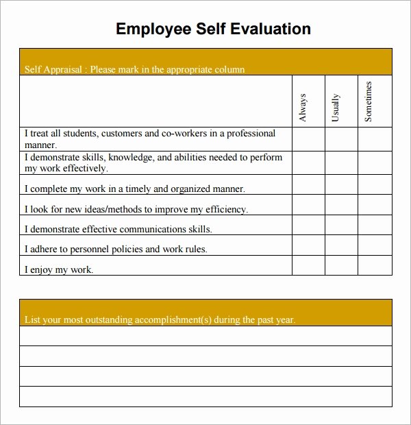 Employee Performance Review Template Free Lovely Free 14 Sample Employee Self Evaluation form In Pdf