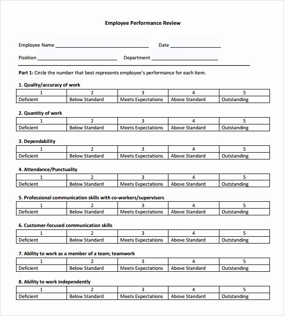 Employee Performance Review Template Free Luxury Sample Employee Performance Review Template 8 Free