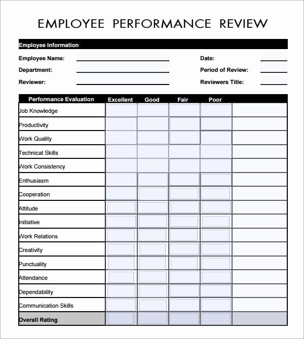 Employee Performance Review Template Free Unique Employee Evaluation form Pdf