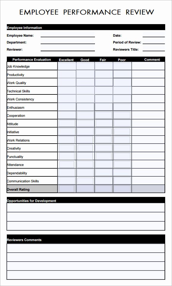 Employee Performance Review Template Word Lovely Employee Evaluation form Sample – 13 Free Examples format