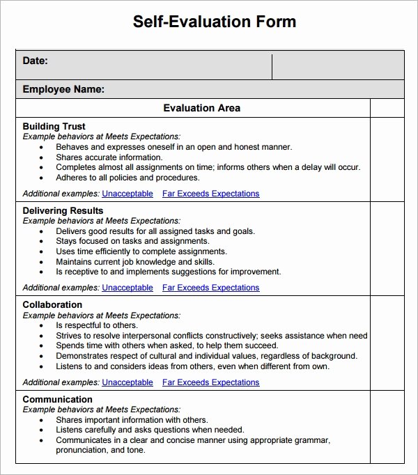 Employee Performance Review Template Word Lovely Free 14 Sample Employee Self Evaluation form In Pdf