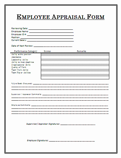 Employee Performance Review Template Word New Employee Appraisal form