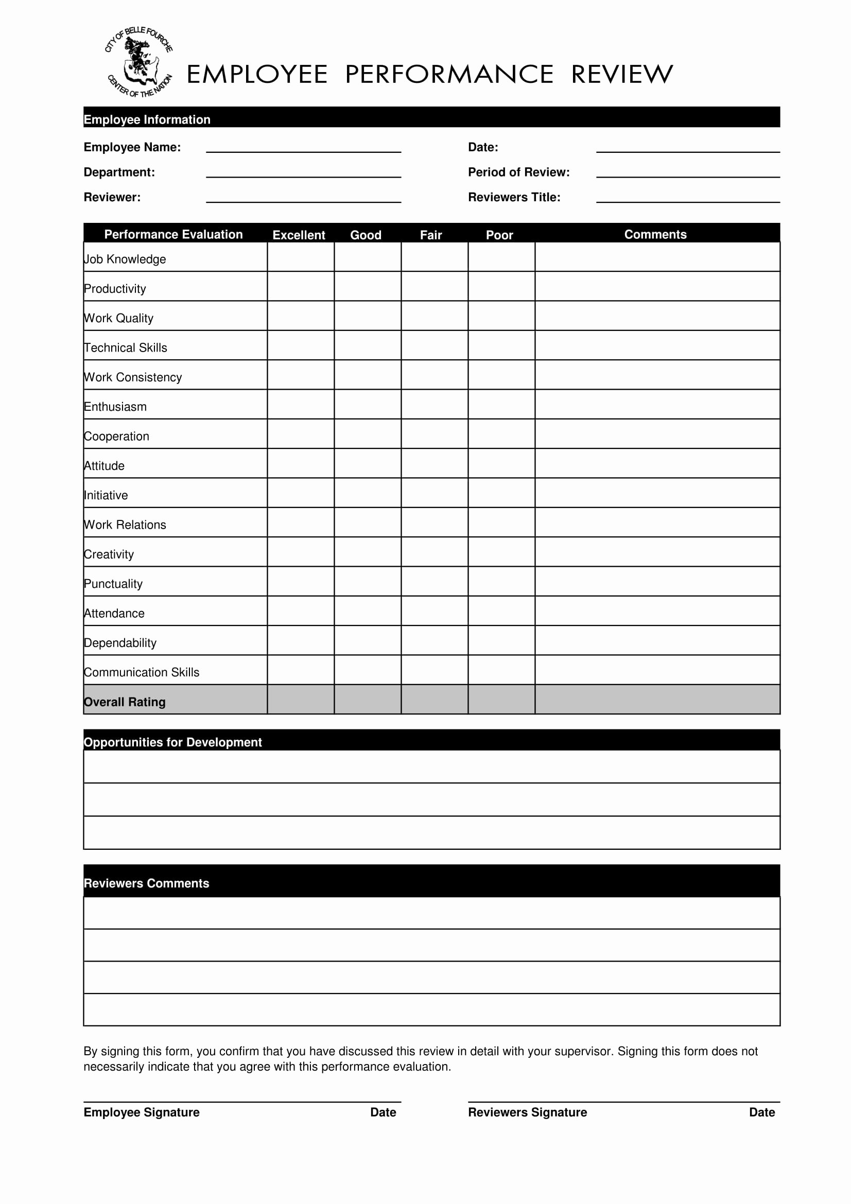 Employee Review form Template Free Beautiful 14 forms for Employee Reviews