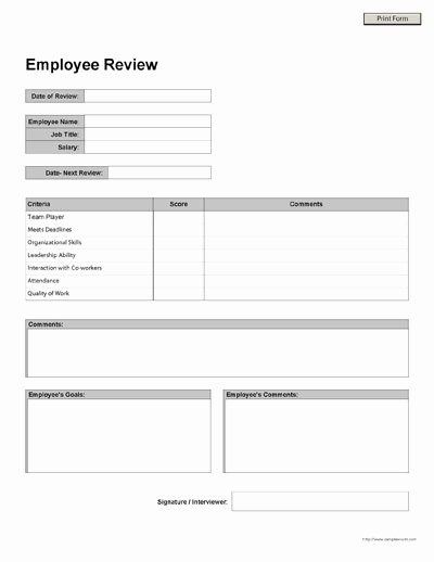 Employee Review form Template Free Inspirational Performance Appraisal form Sample C