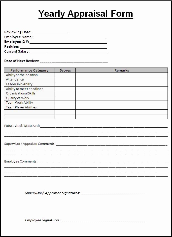 Employee Review form Template Free Lovely Sample Yearly Appraisal form