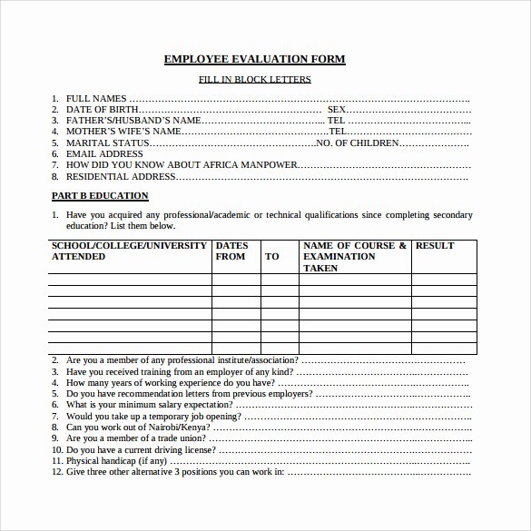 Employee Review form Template Free Luxury Employee Evaluations Samples
