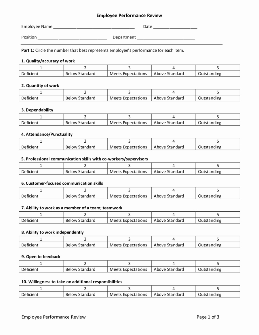 Employee Review form Template Free Unique Employee Evaluation form Free Employee Evaluation form