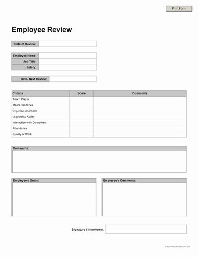 Employee Review form Template Inspirational Free Printable Employee Review form