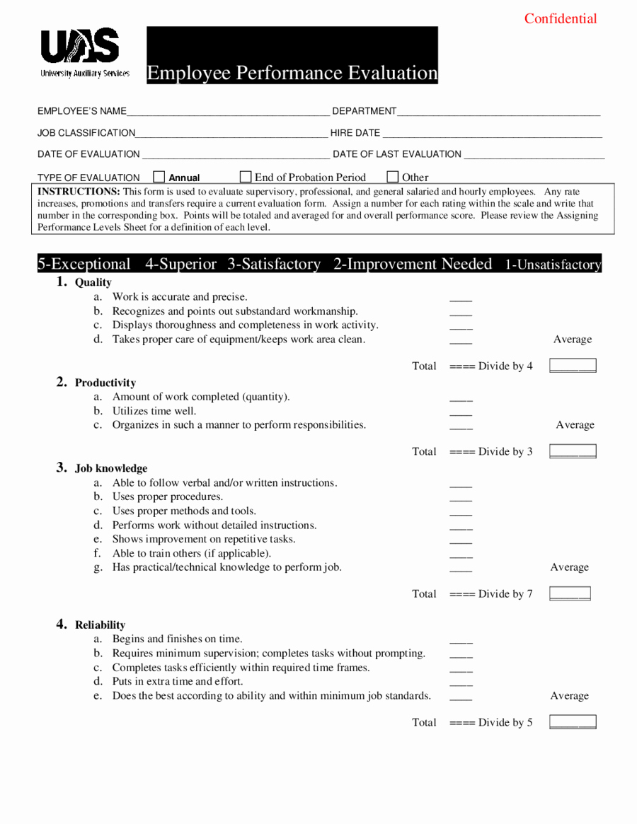 Employee Review form Template New 2019 Employee Evaluation form Fillable Printable Pdf