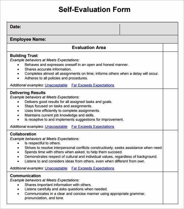 Employee Review form Template New Free 14 Sample Employee Self Evaluation form In Pdf