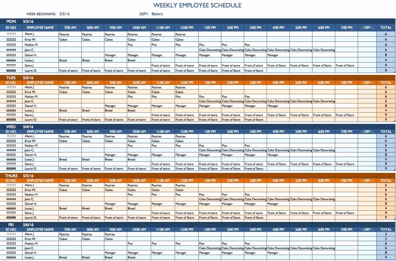 Employee Schedule Template Excel Beautiful Free Weekly Schedule Templates for Excel Smartsheet