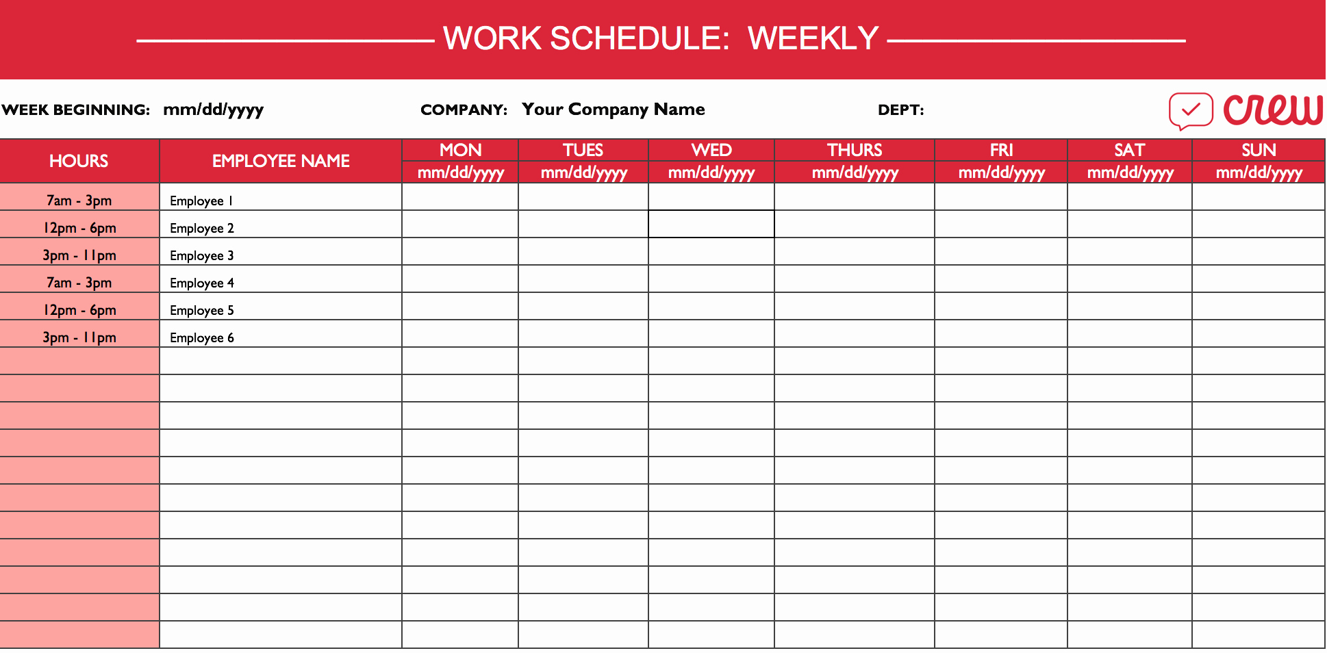 Employee Schedule Template Free Download Lovely Weekly Work Schedule Template I Crew