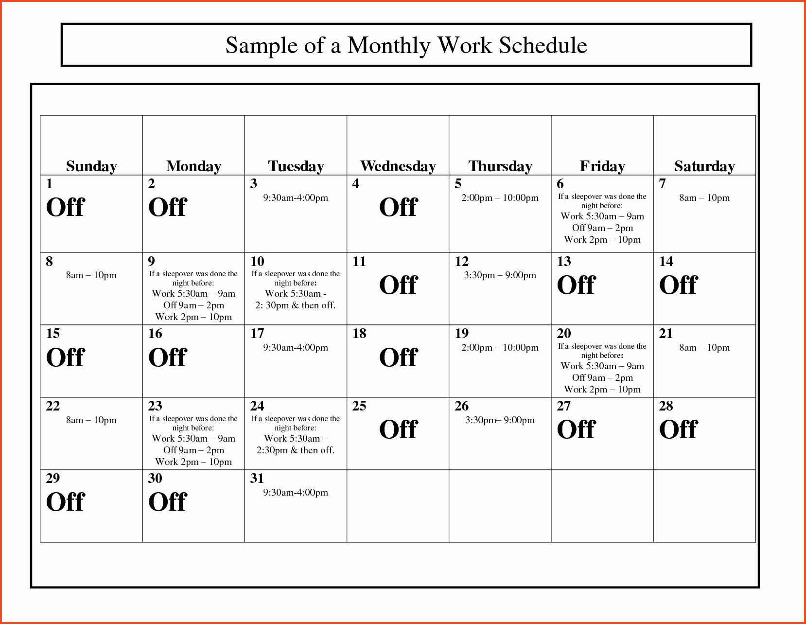 Employee Schedule Template Word Beautiful Monthly Work Schedule Template