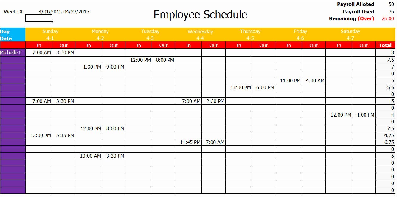 Employee Schedule Template Word New Work Schedule Template Pdf – Printable Schedule Template