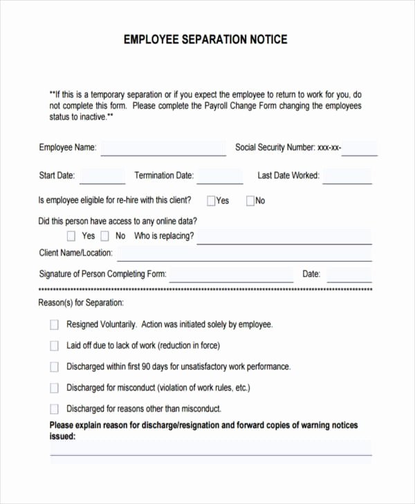 Employee Separation form Template Awesome Free 46 Notice Examples In Pdf