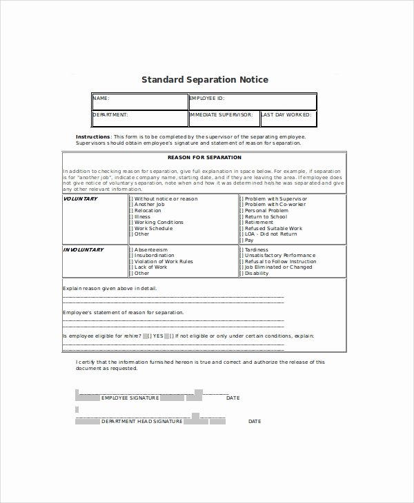 Employee Separation form Template Best Of 9 Separation Notice Templates Pdf Google Docs Ms Word