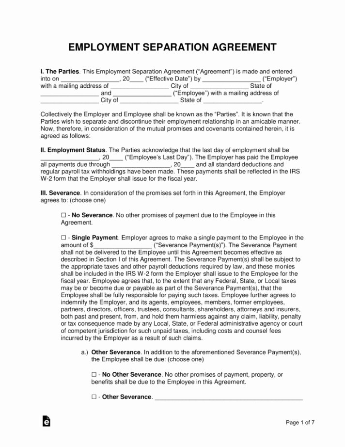 Employee Separation form Template Luxury Employee Severance Agreement Template