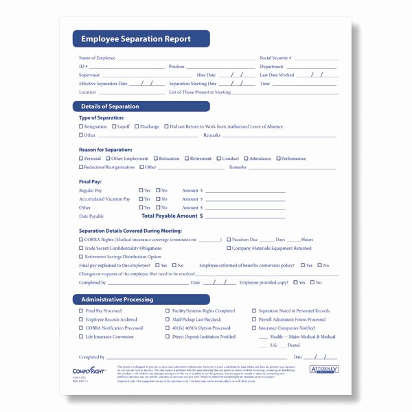 Employee Separation form Template Luxury Hr &amp; Personnel forms