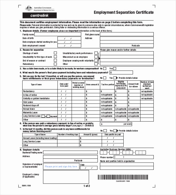 Employee Separation form Template New 17 Job Certificate Samples