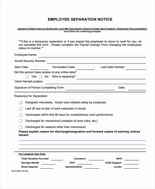 Employee Separation form Template New Free 49 Employment form Templates