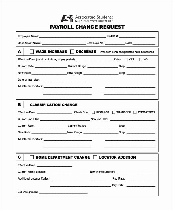 Employee Status Change form Template Beautiful Free 10 Sample Payroll Change forms