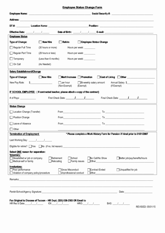 Employee Status Change form Template Best Of Fillable Employee Status Change form Printable Pdf