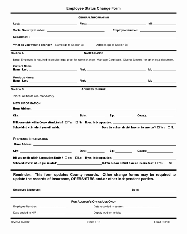 Employee Status Change form Template Elegant 2019 Employee Status Change form Fillable Printable Pdf