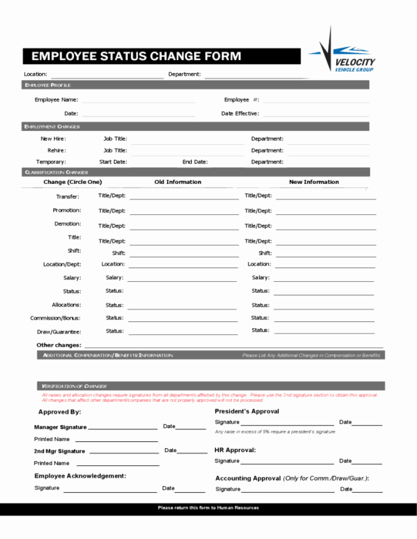 Employee Status Change form Template Elegant Employee Status Change forms Word Excel Samples