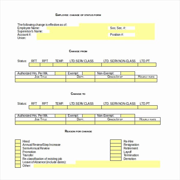 Employee Status Change form Template Fresh Employee Status Change forms Word Excel Samples