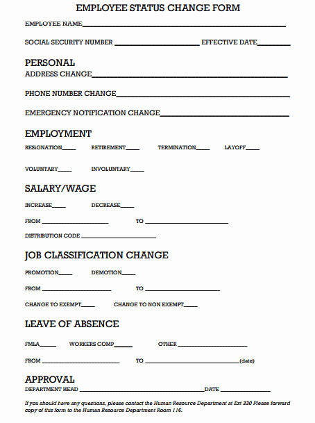 Employee Status Change form Template Lovely 6 Employee Status Change forms Word Excel Templates