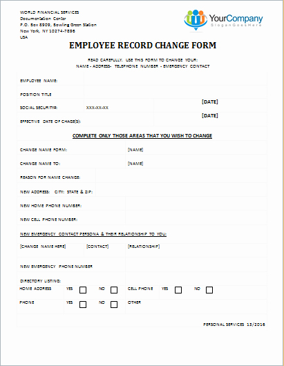 Employee Status Change form Template Luxury Employee Record Change form Editable Printable Word