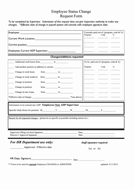 Employee Status Change form Template Luxury top 41 Employee Change form Templates Free to In