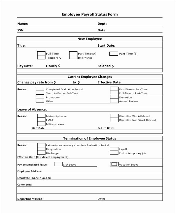 Employee Status Change form Template Unique Free 10 Sample Employee Payroll forms