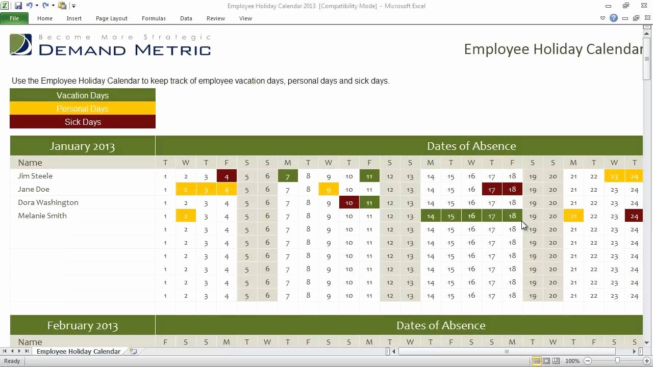 Employee Vacation Planner Template Excel Beautiful Employee Holiday Calendar Template 2013