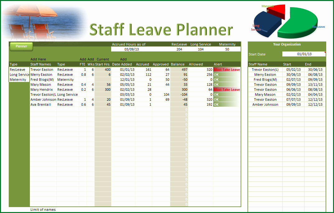 Employee Vacation Planner Template Excel Lovely Employee Vacation Planner Template Excel