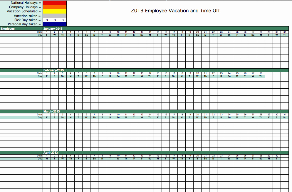 Employee Vacation Planner Template Excel Luxury Employee Vacation Calendar Template 2015