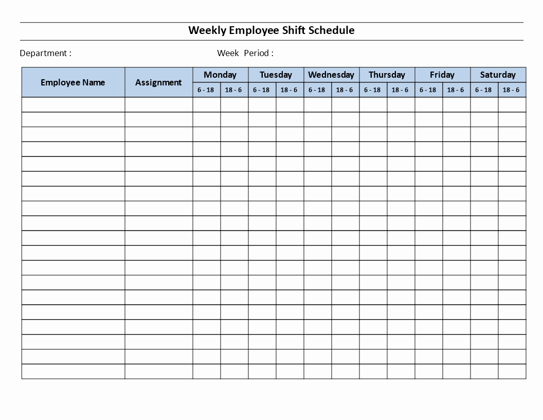 Employee Weekly Work Schedule Template Fresh Weekly Employee 12 Hour Shift Schedule Mon to Sat