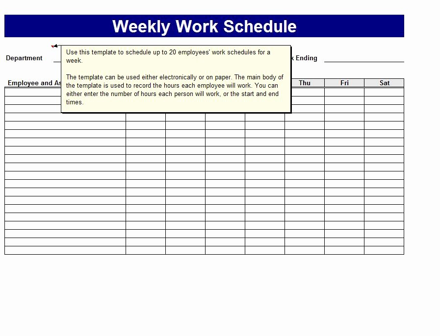 Employee Weekly Work Schedule Template Inspirational Weekly Work Schedule Template