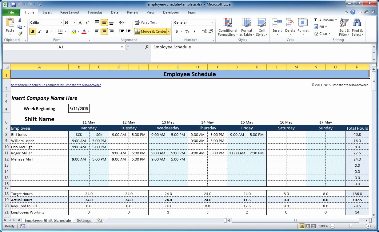 Employee Weekly Work Schedule Template New Free Employee and Shift Schedule Templates