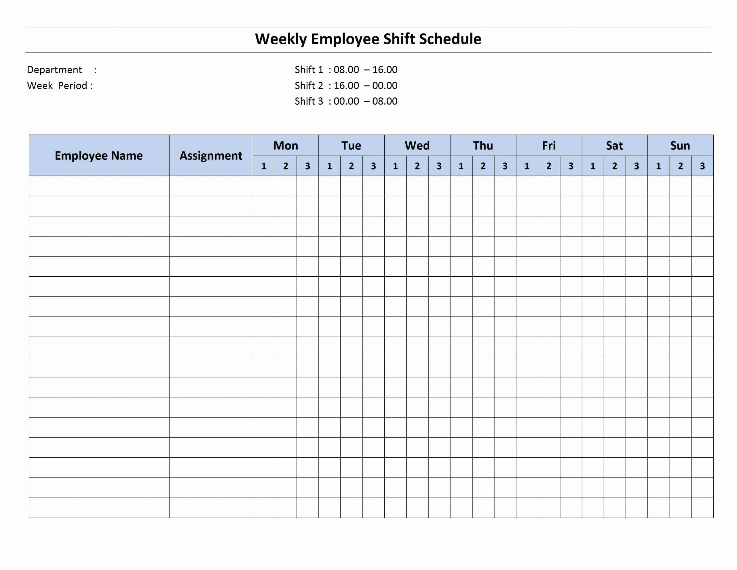 Employee Weekly Work Schedule Template Unique Free Monthly Work Schedule Template