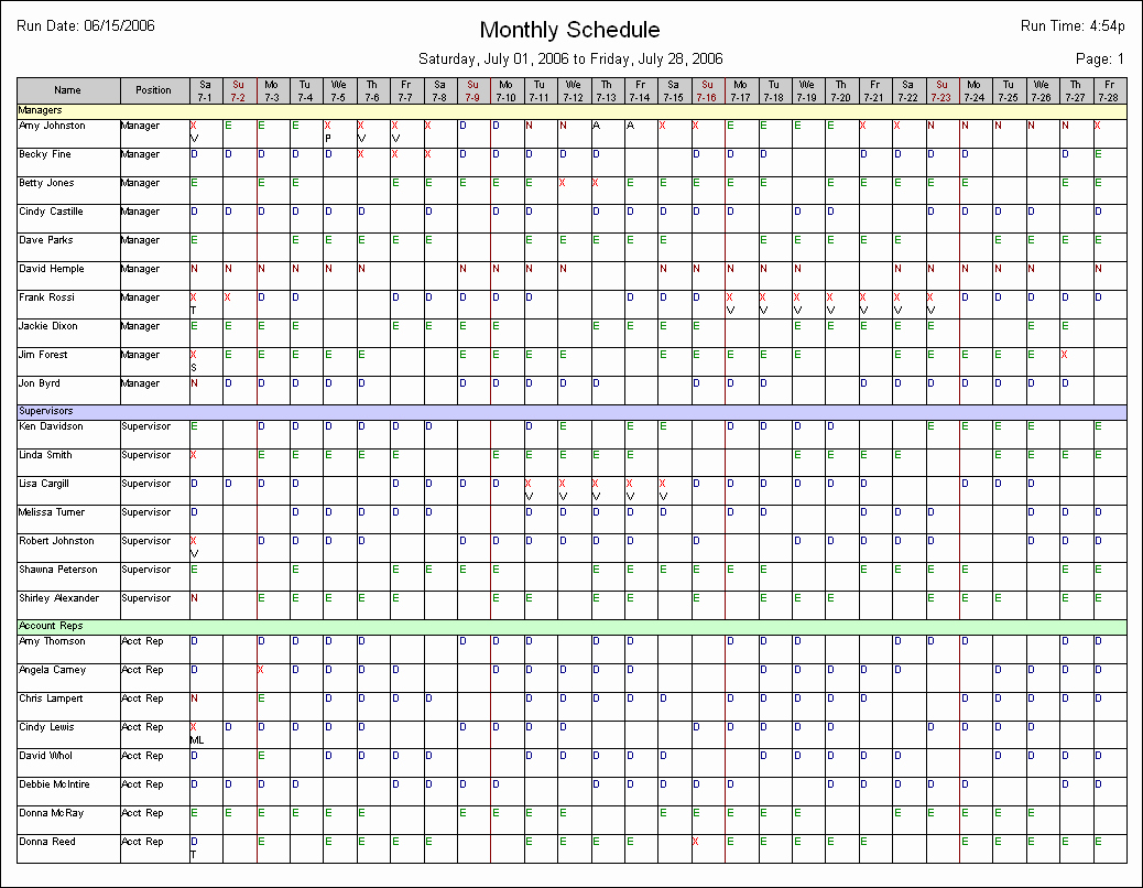 Employee Work Schedule Template Pdf Awesome Staff Schedule Template Monthly – Printable Schedule Template