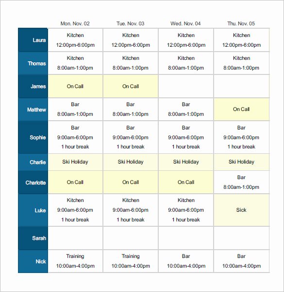 Employee Work Schedule Template Pdf Luxury Weekly Employee Shift Schedule Template Excel