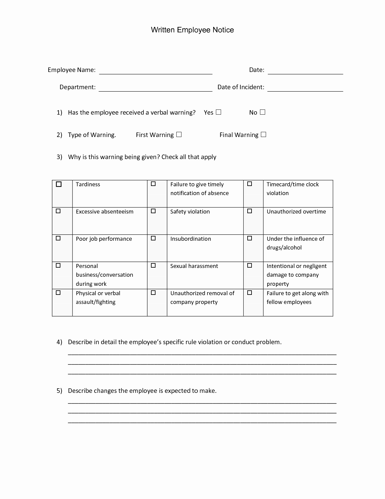 Employee Write Up forms Template Best Of Employee Written Warning – Printable Year Calendar