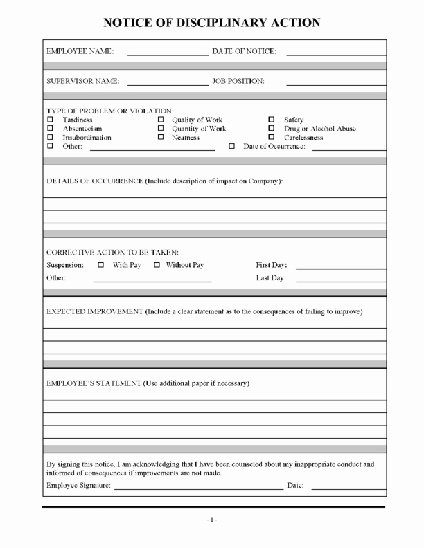 Employee Write Up forms Template Elegant Employee Write Up form Templates Word Excel Samples