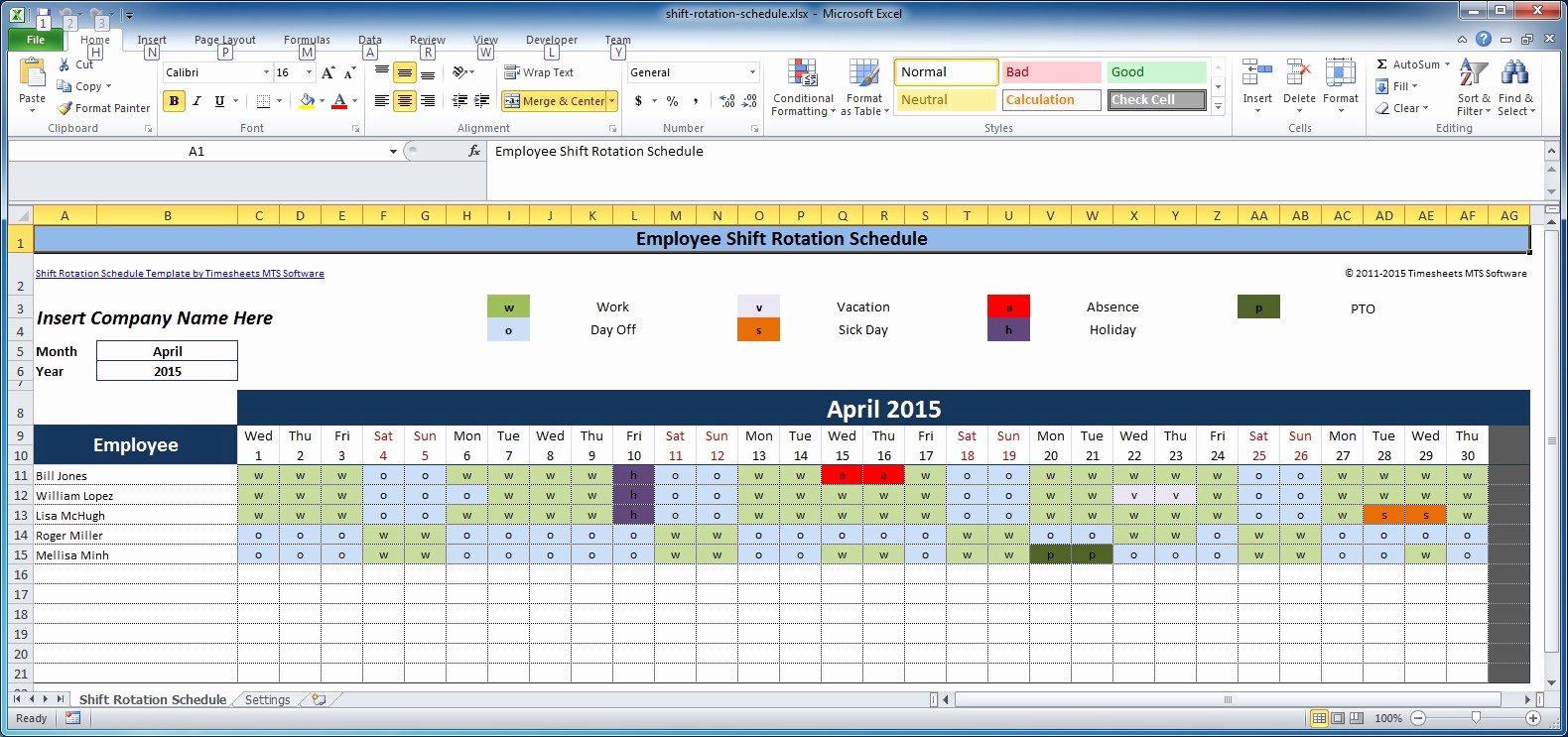 weekly employee shift schedule template excel