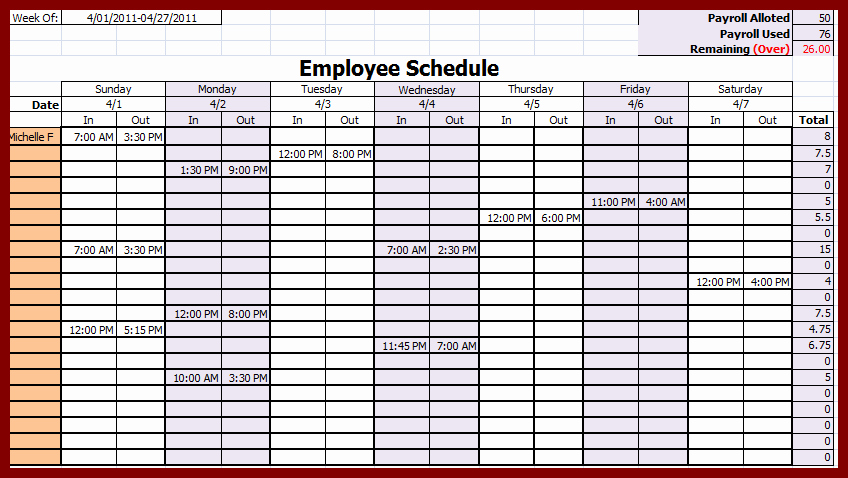 Employees Schedule Template Free Elegant Weekly Employee Schedule Template