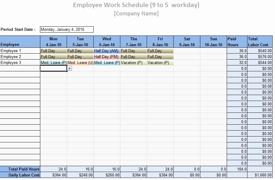 Employees Schedule Template Free Elegant Work Schedule Template