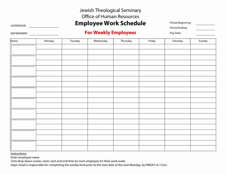 Employees Schedule Template Free New 20 Hour Work Week Template