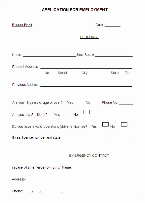 Employment Application form Template Awesome Employment Application Templates – 10 Free Word Pdf