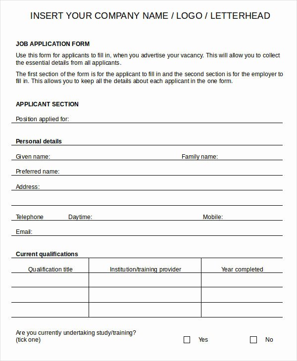 Employment Application form Template Fresh Blank Job Application Word Excel Free &amp; Premium Templates